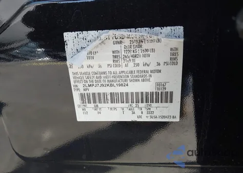 2019 Lincoln Nautilus Black Label z USA, uszkodzony, nr VIN 2LMPJ7J92KBL19824